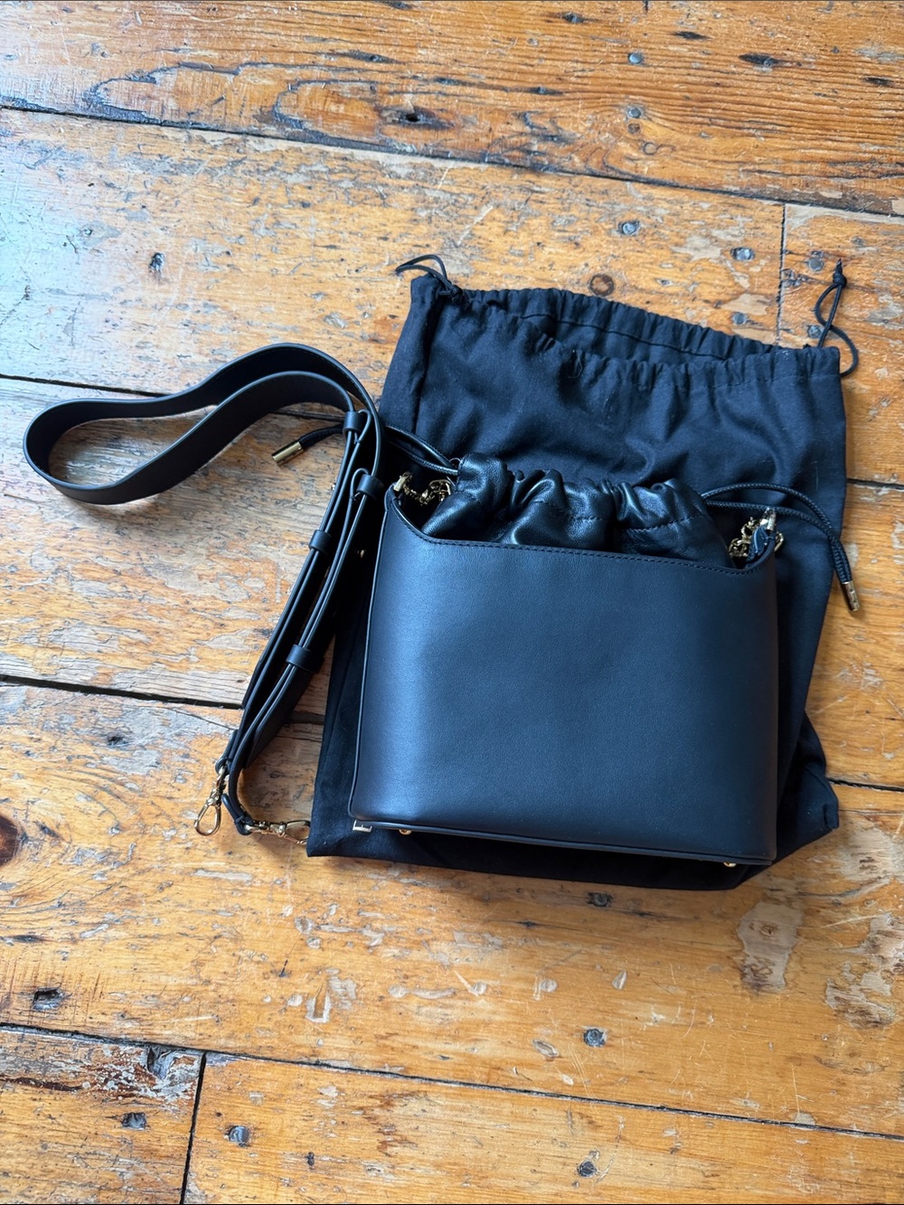 Bandolier Celeste Black Leather Crossbody with Gold Chain - Picture 5 of 5